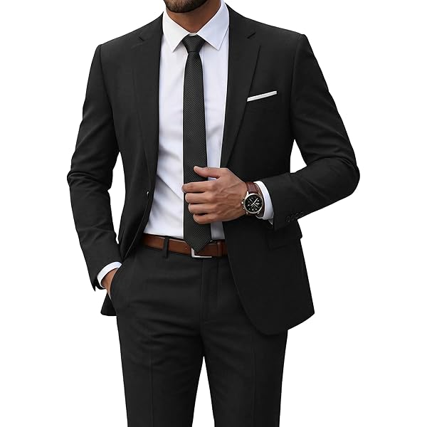 MrSure Men's 2 Piece Suit with Tie, One Button Slim Fit Solid